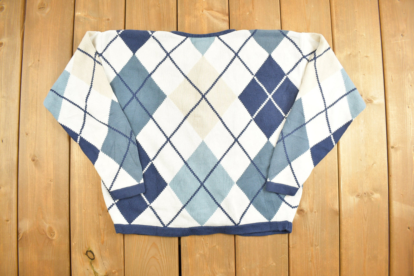 Vintage 1990s ID Blues Argyle Cardigan Sweater