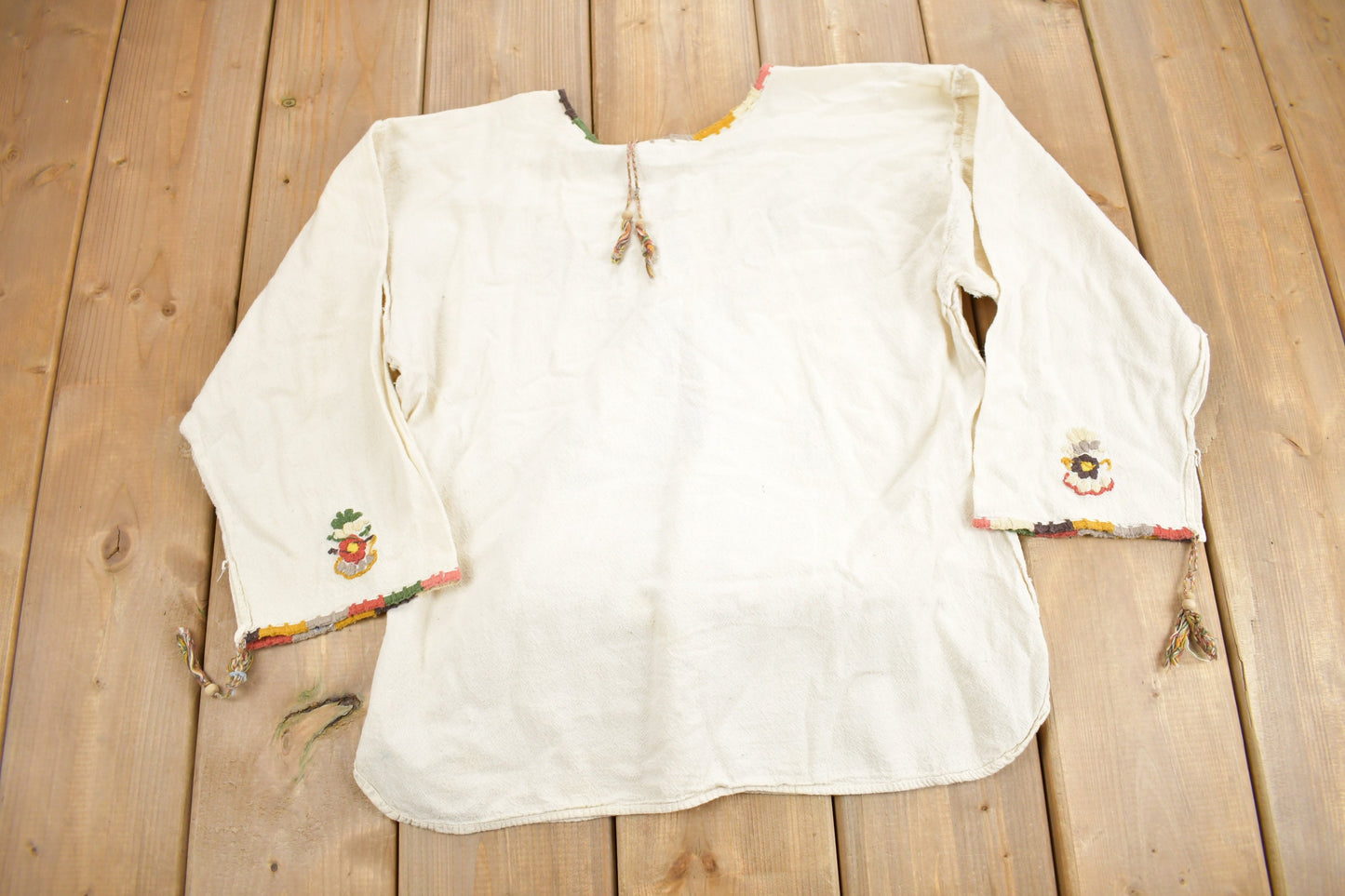 Vintage 1960s Embroidered Mexican Sun Dress Shirt