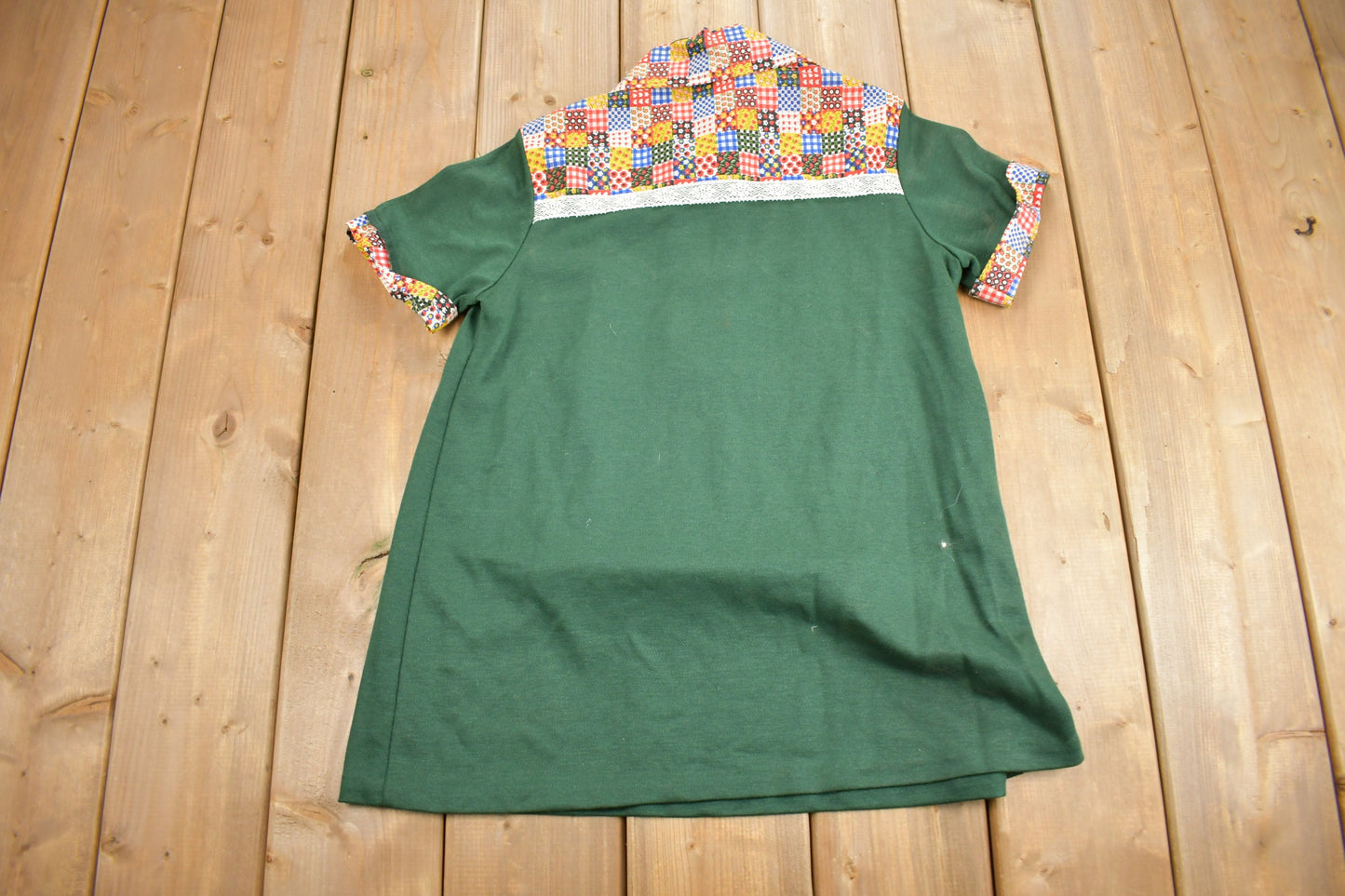 Vintage 1960s Patchwork Button Up Short Sleeve Polyester Shirt