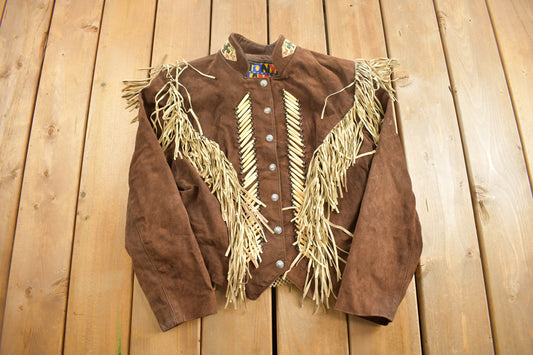 Vintage 1980s Tony Lama Americana Suede Fringe Jacket