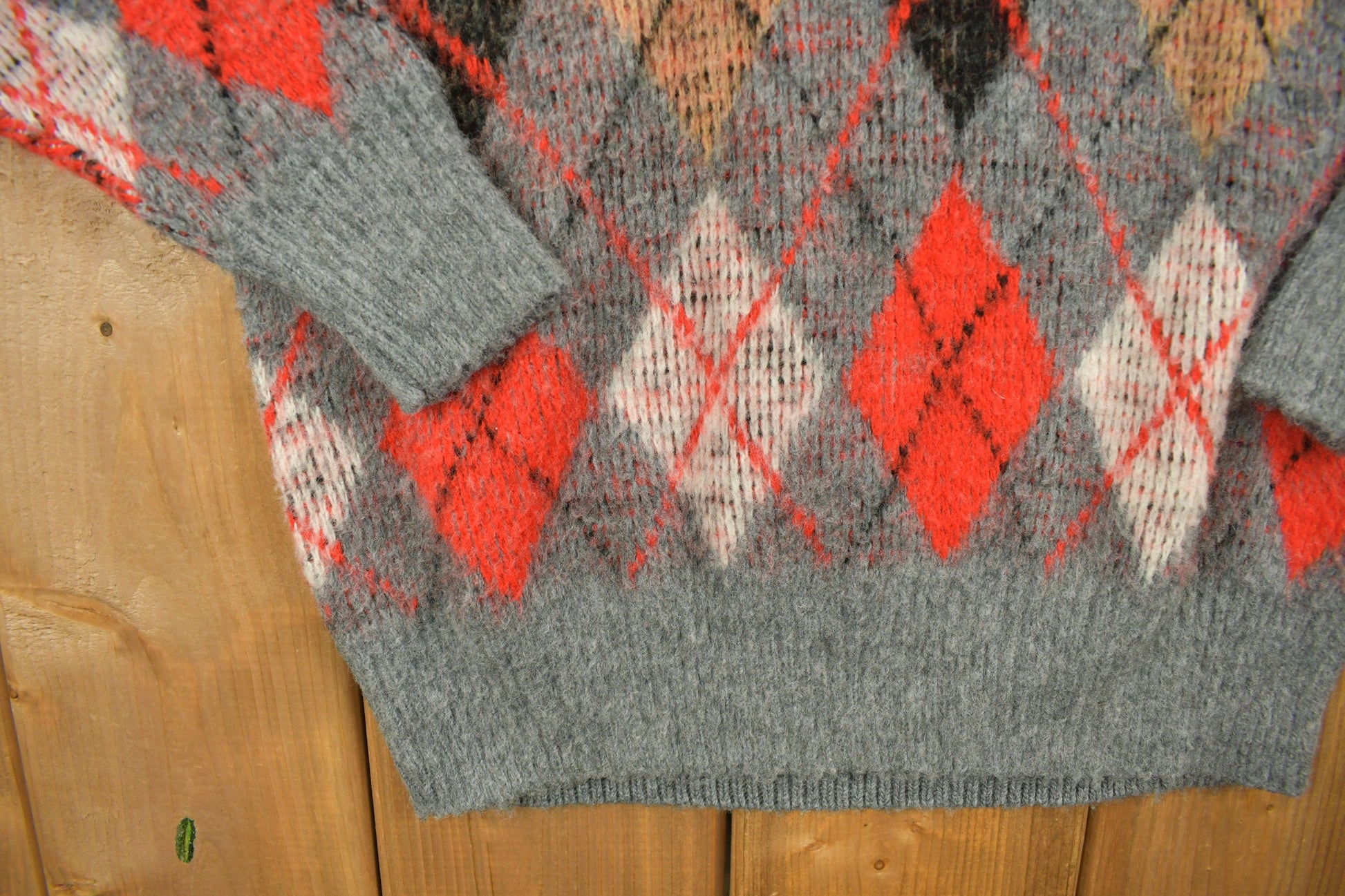 Vintage 1960s Argyle Knit V-Neck Sweater