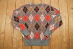 Vintage 1960s Argyle Knit V-Neck Sweater