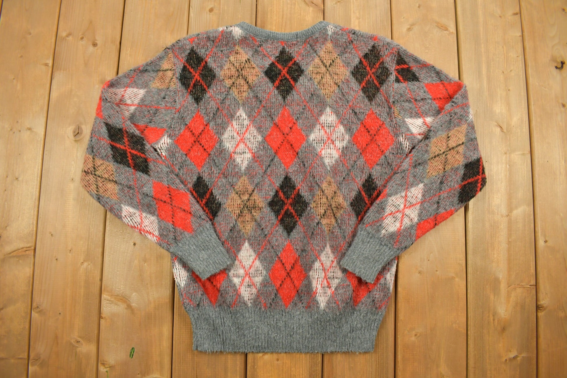Vintage 1960s Argyle Knit V-Neck Sweater