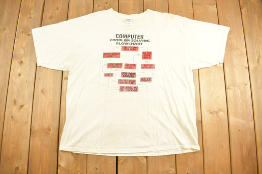 Vintage 1990s Computer Problem Solving Flowchart Graphic T-Shirt