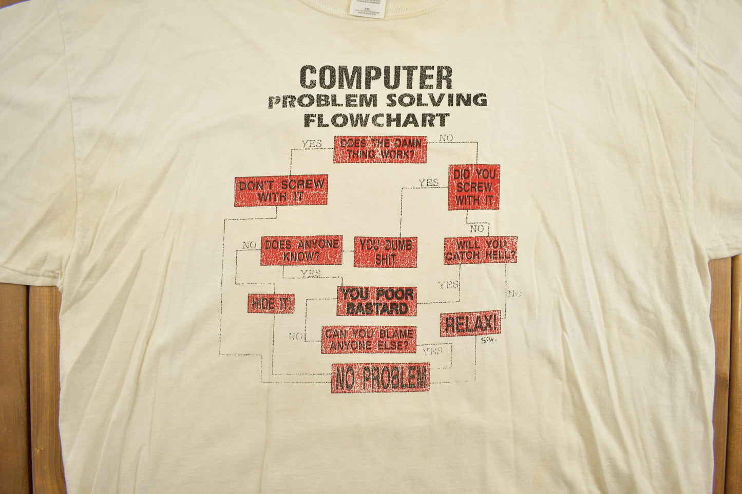 Vintage 1990s Computer Problem Solving Flowchart Graphic T-Shirt