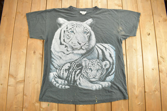 Vintage 1990s White Tigers Graphic T Shirt / Streetwear / Made In USA / Kittens / Distressed Shirt / Casual Wear / Animal Graphic