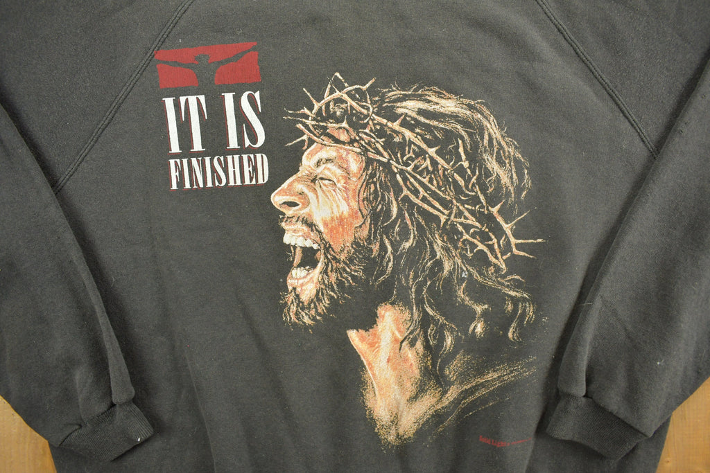 Vintage 1990s "It Is Finished" Jesus Graphic Raglan Crewneck