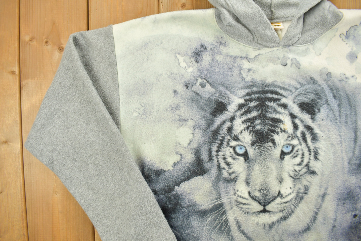 Vintage 1990s White Tiger Fleece Hoodie / Tiger Graphic / All Over Print / Wildlife Athletic Pull Over / Streetwear / Made In USA