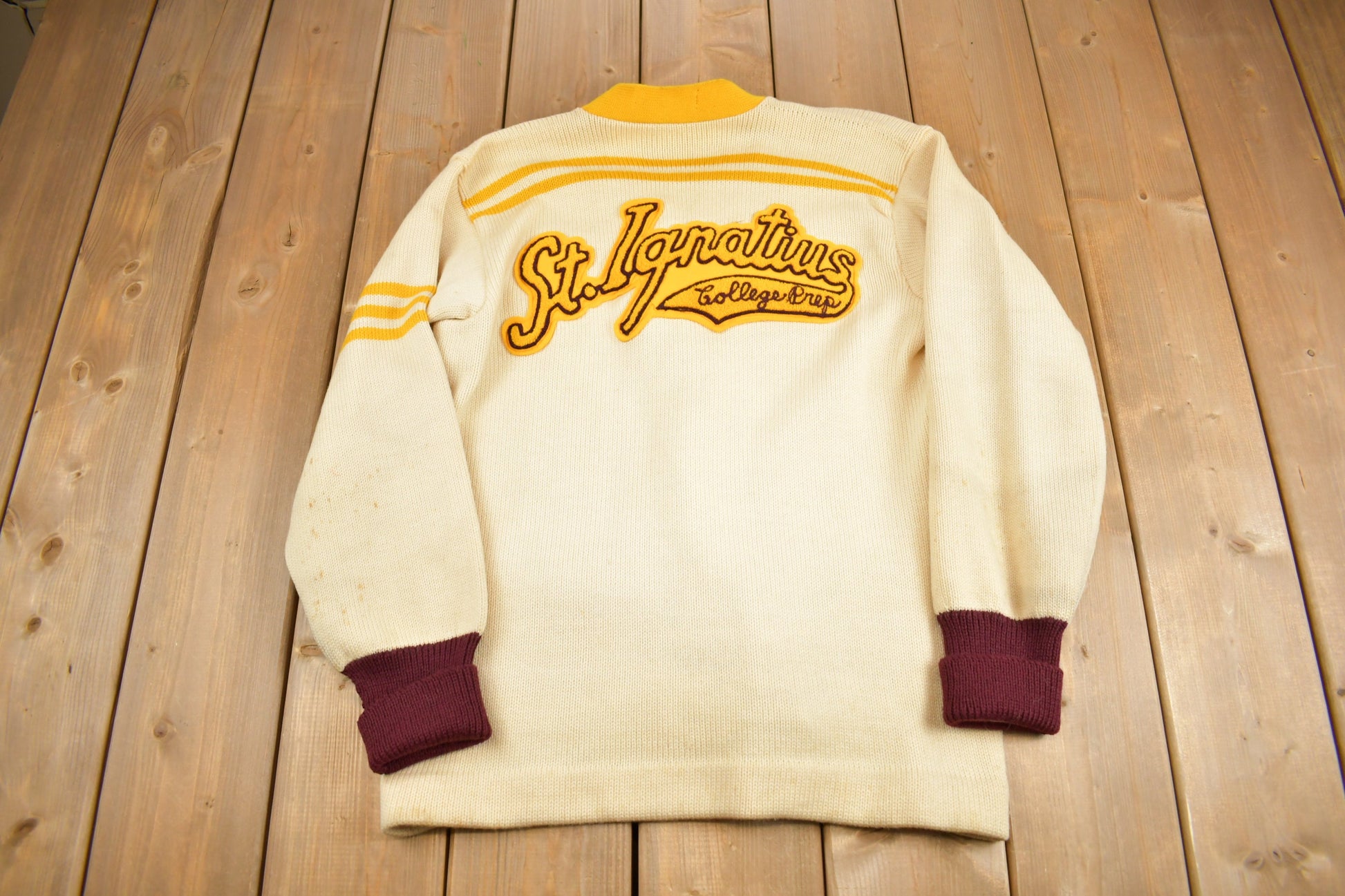 Vintage 1950s St.Ignatius Letterman Knit Cardigan Sweater