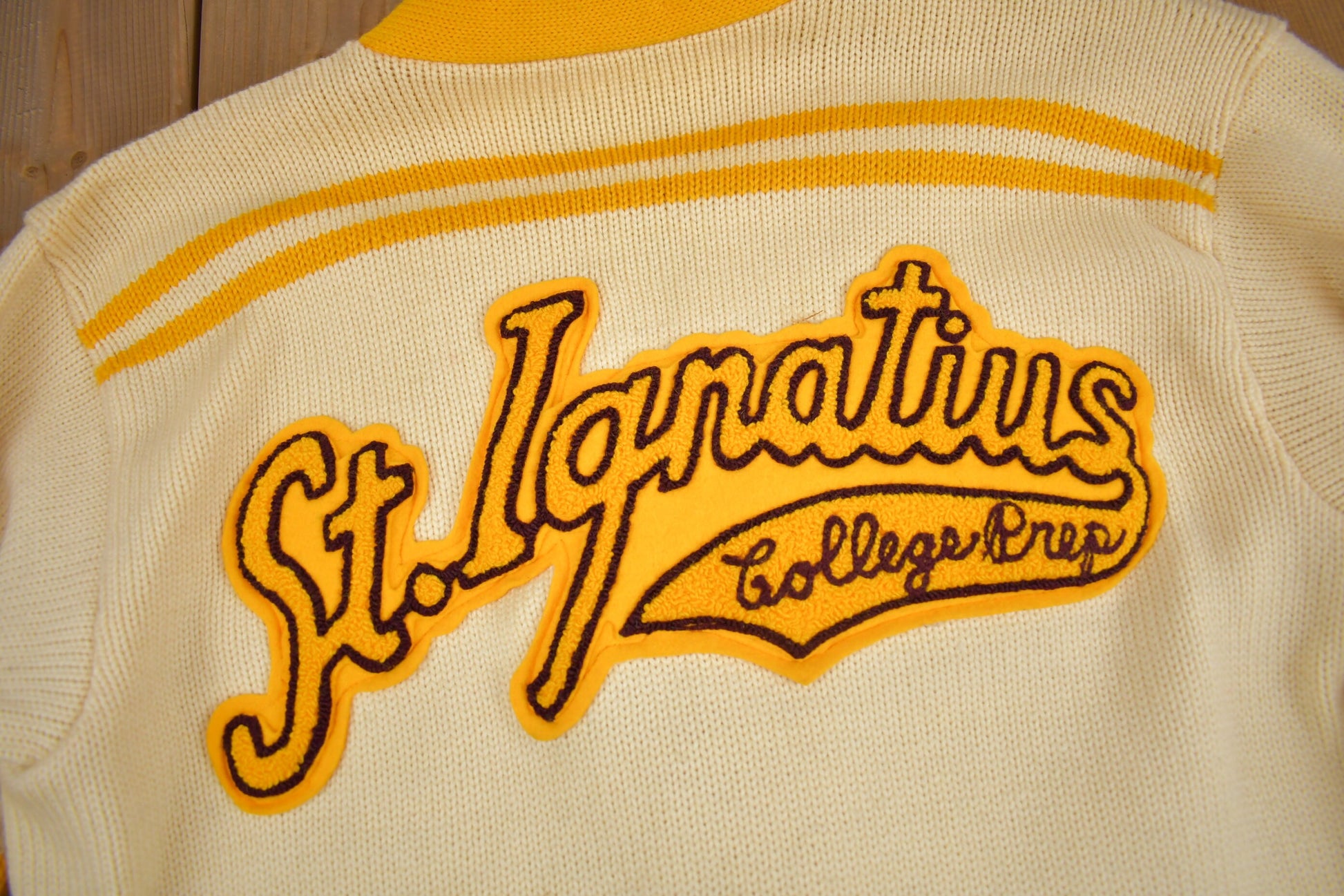 Vintage 1950s St.Ignatius Letterman Knit Cardigan Sweater