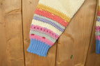 Vintage 1970s Floral Striped Knit V-Neck Cropped Sweater