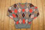 Vintage 1960s Argyle Knit V-Neck Sweater