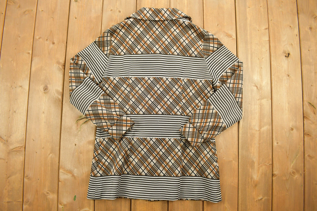 Vintage 1960s Plaid Striped Button Up Polyester Shirt