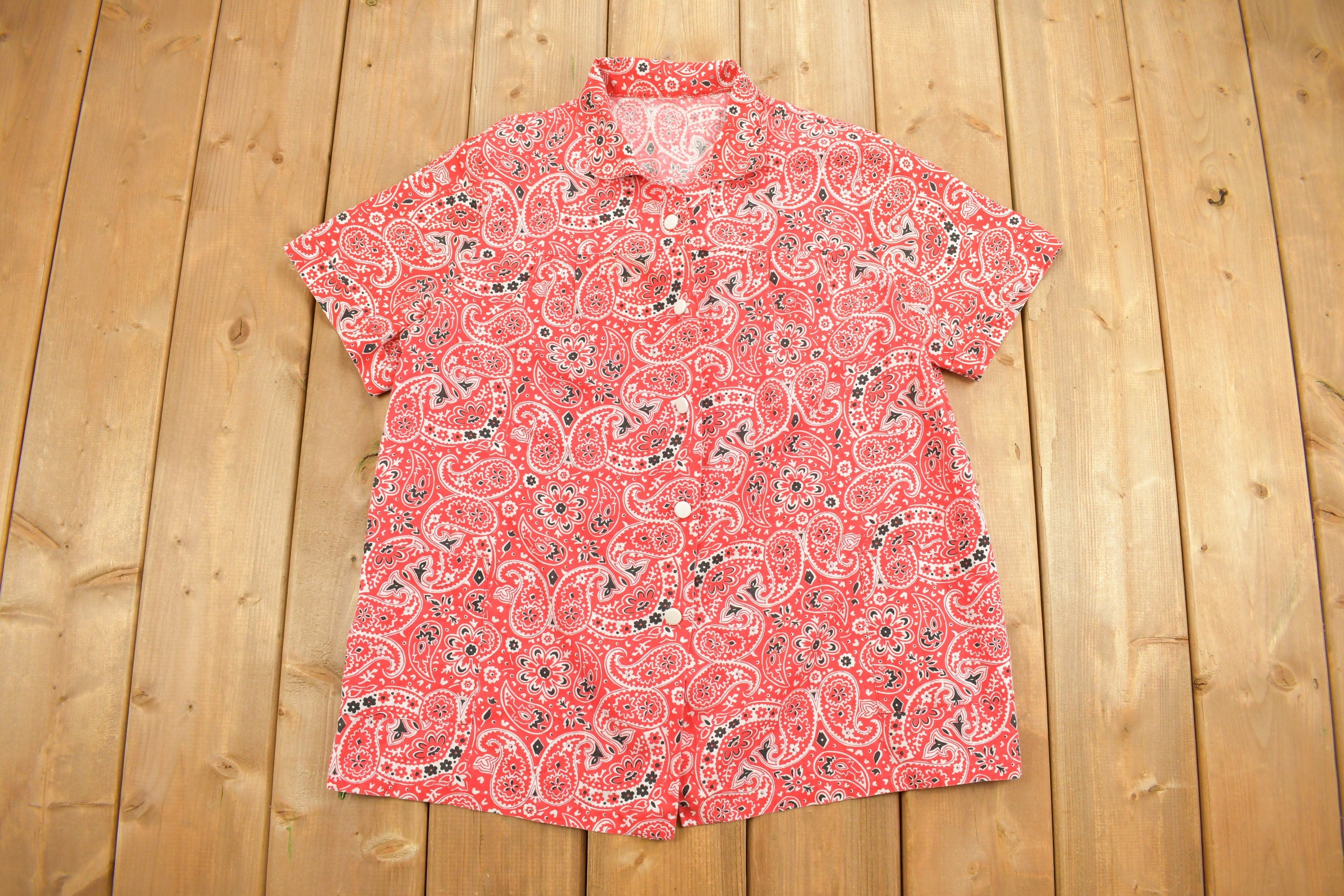 Vintage 1970s Red Paisley Button Up Shirt