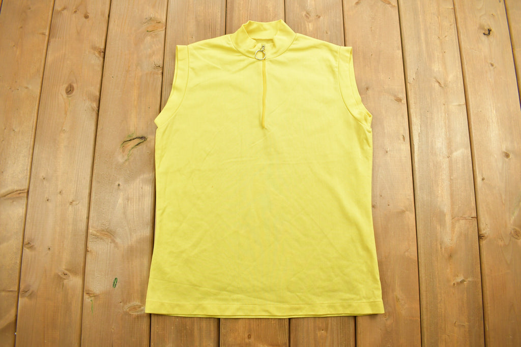 Vintage 1980s Women's Yellow Blank Sleeveless Zip Up Shirt