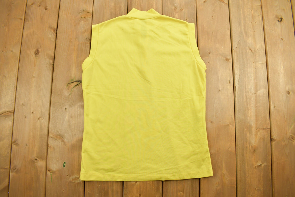 Vintage 1980s Women's Yellow Blank Sleeveless Zip Up Shirt