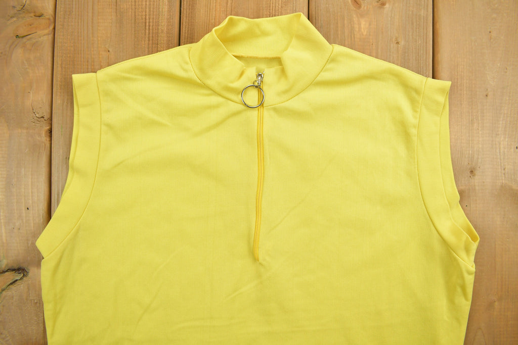 Vintage 1980s Women's Yellow Blank Sleeveless Zip Up Shirt