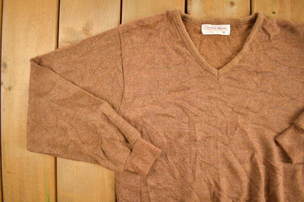 Vintage 1970s Creslan Rayon Knitted V-Neck Sweater