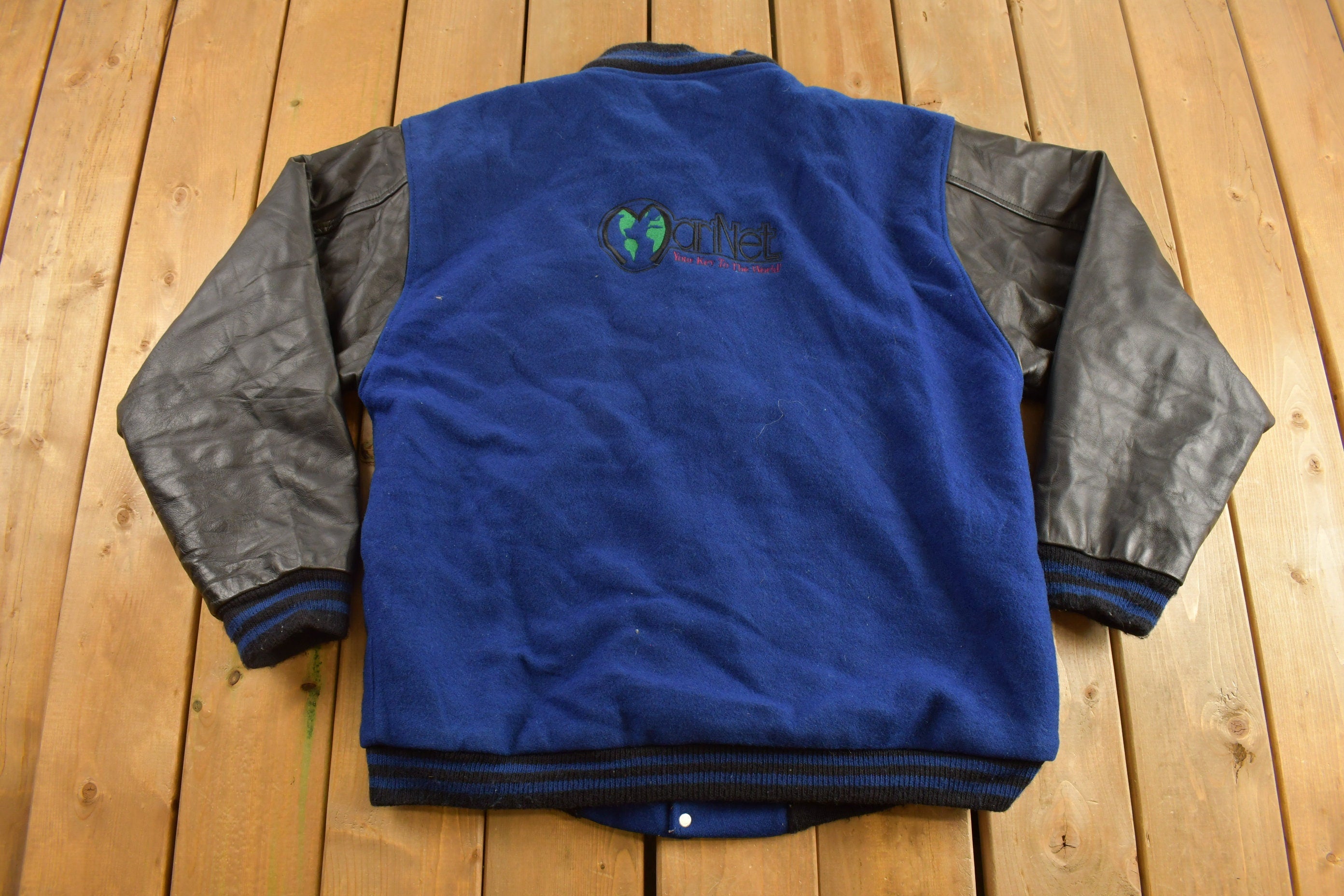 Vintage 1990s "MariNet" Leather Varsity Jacket