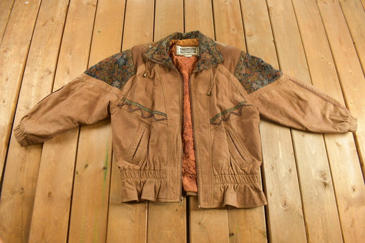 Vintage 1980s Otello Pelle Floral Pattern Jacket / Streetwear /Western Jacket / Outdoorsman / Patchwork / Winter / Quilted