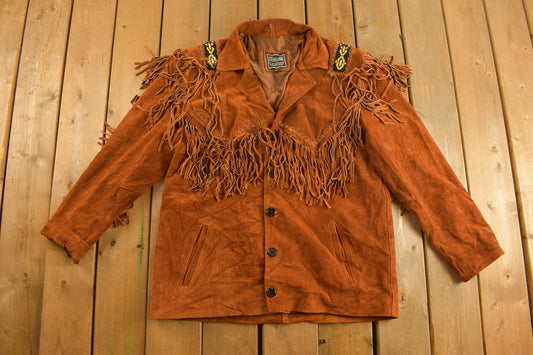 Vintage 1990s Genuine Leather Western Fringe Jacket / Fall Outerwear / Leather Coat / Made in USA / Brown Jacket / Western Fringe / Tassle