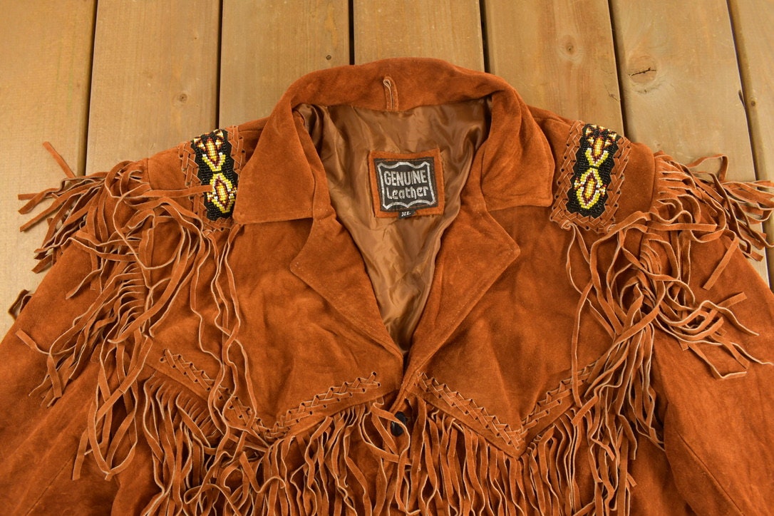 Vintage 1990s Genuine Leather Western Fringe Jacket / Fall Outerwear / Leather Coat / Made in USA / Brown Jacket / Western Fringe / Tassle