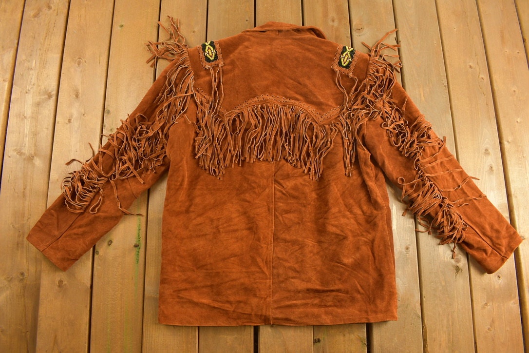 Vintage 1990s Genuine Leather Western Fringe Jacket / Fall Outerwear / Leather Coat / Made in USA / Brown Jacket / Western Fringe / Tassle