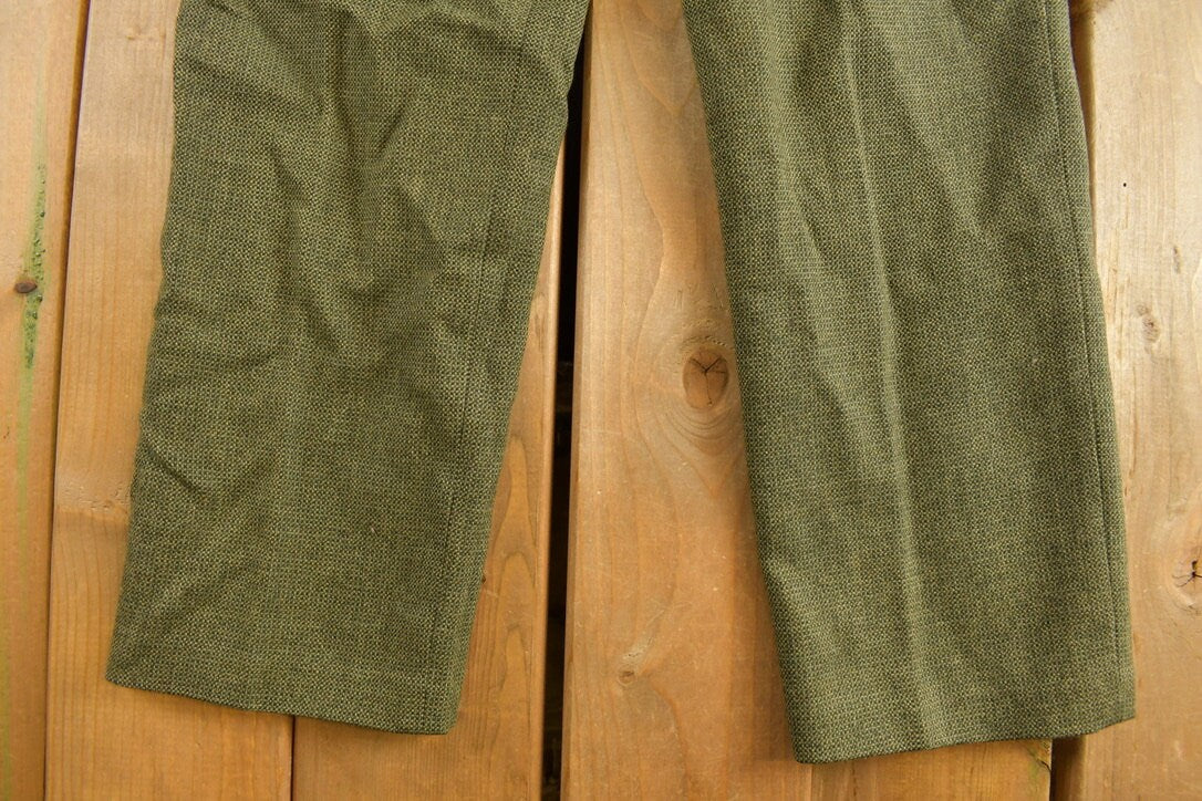 Vintage 1980s Green Wool Pants Size 24 x 27 / Vintage Trousers / Rare Vintage / Vintage Pants / Button Fly / Wool Trousers / Made In Canada