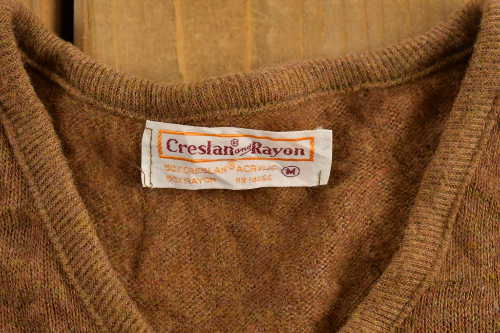 Vintage 1970s Creslan Rayon Knitted V-Neck Sweater