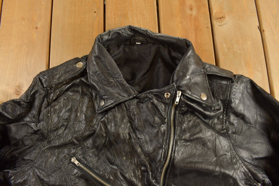 Vintage 1990s Leather American Eagle Embroidered Jacket / Fall Outerwear / Leather Coat / Winter / Streetwear / Motorcycle Jacket