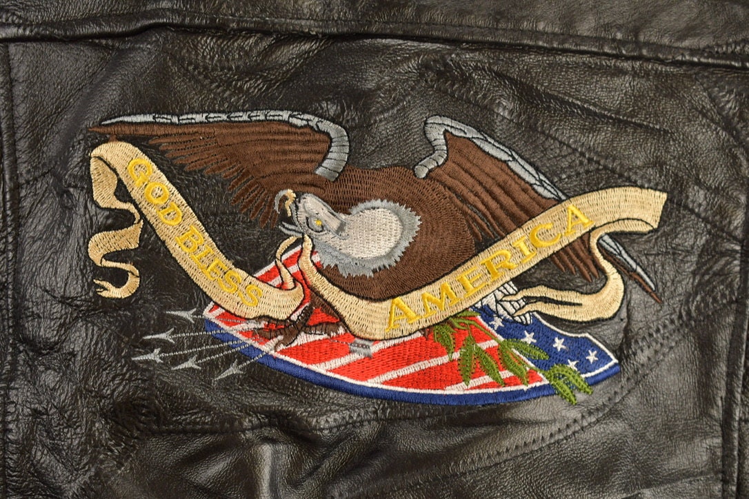 Vintage 1990s Leather American Eagle Embroidered Jacket