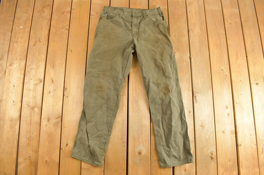 Vintage Dickie's Canvas Green Carpenter Pants Size 34 x 33 / Streetwear / Zip Up Work Pants / Vintage Workwear / Dickies Denim