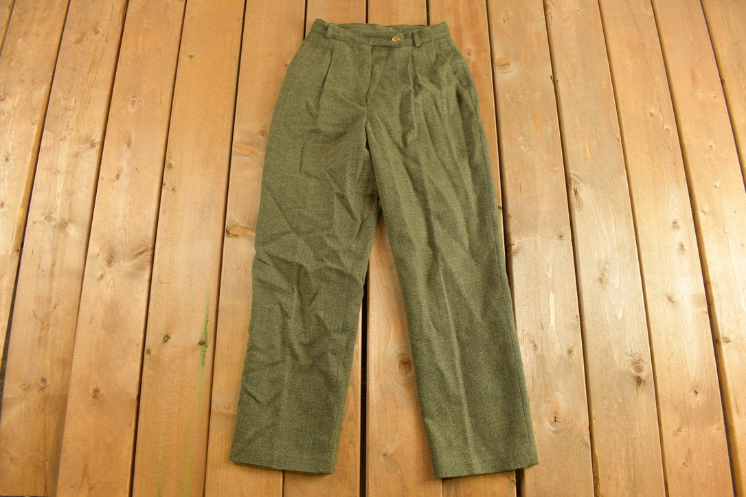 Vintage 1980s Green Wool Pants Size 24 x 27 / Vintage Trousers / Rare Vintage / Vintage Pants / Button Fly / Wool Trousers / Made In Canada