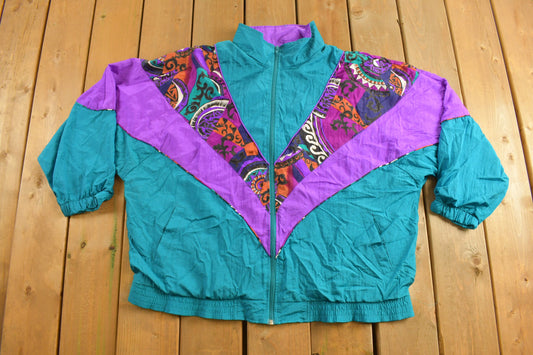 Vintage 1990s Women's Abstract Windbreaker Jacket / Full Zip Jacket / Athletic Spring Sportswear / Streetwear / Athleisure / Colorful