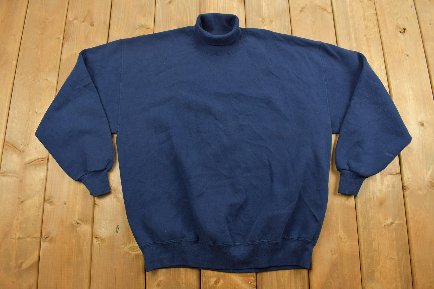 Vintage 1990'S Blank Navy Turtle Neck Sweatshirt / 90s Crewneck / Made In USA / Athleisure / Streetwear / Mock Neck / Jerzees Sweats