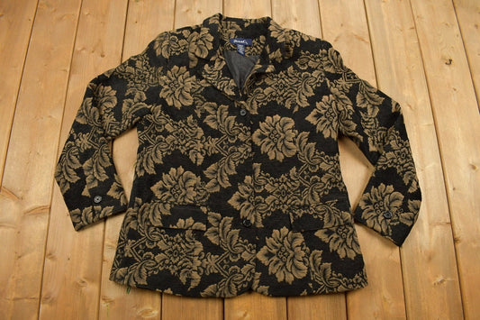 Vintage 1990s Denim & Co Blazer Jacket / Sport Jacket  / Vintage Jacket / Outdoor Jacket / Floral Design / Formal