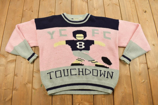 Vintage 1990s Y.C.C. Football Knit Crewneck Sweatshirt / Athletic Sweater / Sportswear / Americana / Fall Wear / YC FC