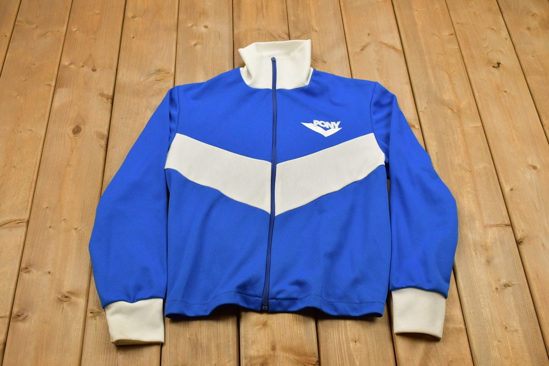 Vintage 1990s Pony Zip Up Colour Block Warm Up Sweatshirt / 90s Pony / Warm Up Sweater / Essential / Sportswear / 90s Track Jacket / Pony