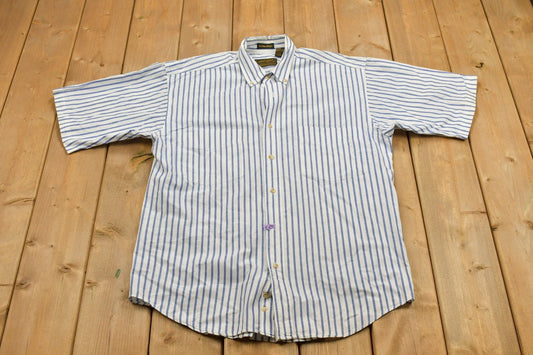 Vintage 1990s Eddie Bauer Button Up Short Sleeve Rufton Stripe Shirt / 1990s Button Up / Vintage Eddie Bauer / Striped Button Up / 90s Shirt