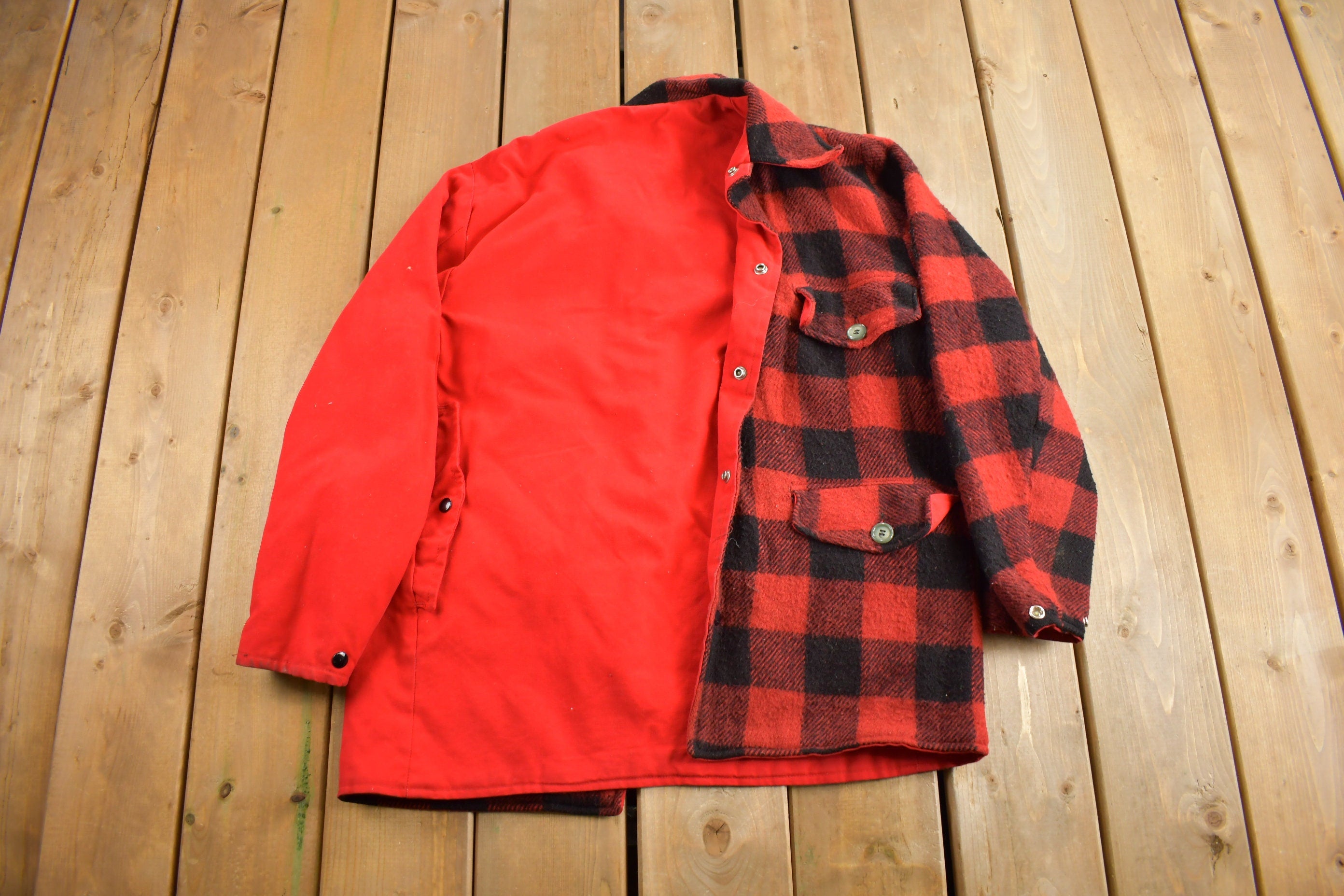 Vintage 1960s 100% Wool Reversible Buffalo Plaid Jacket
