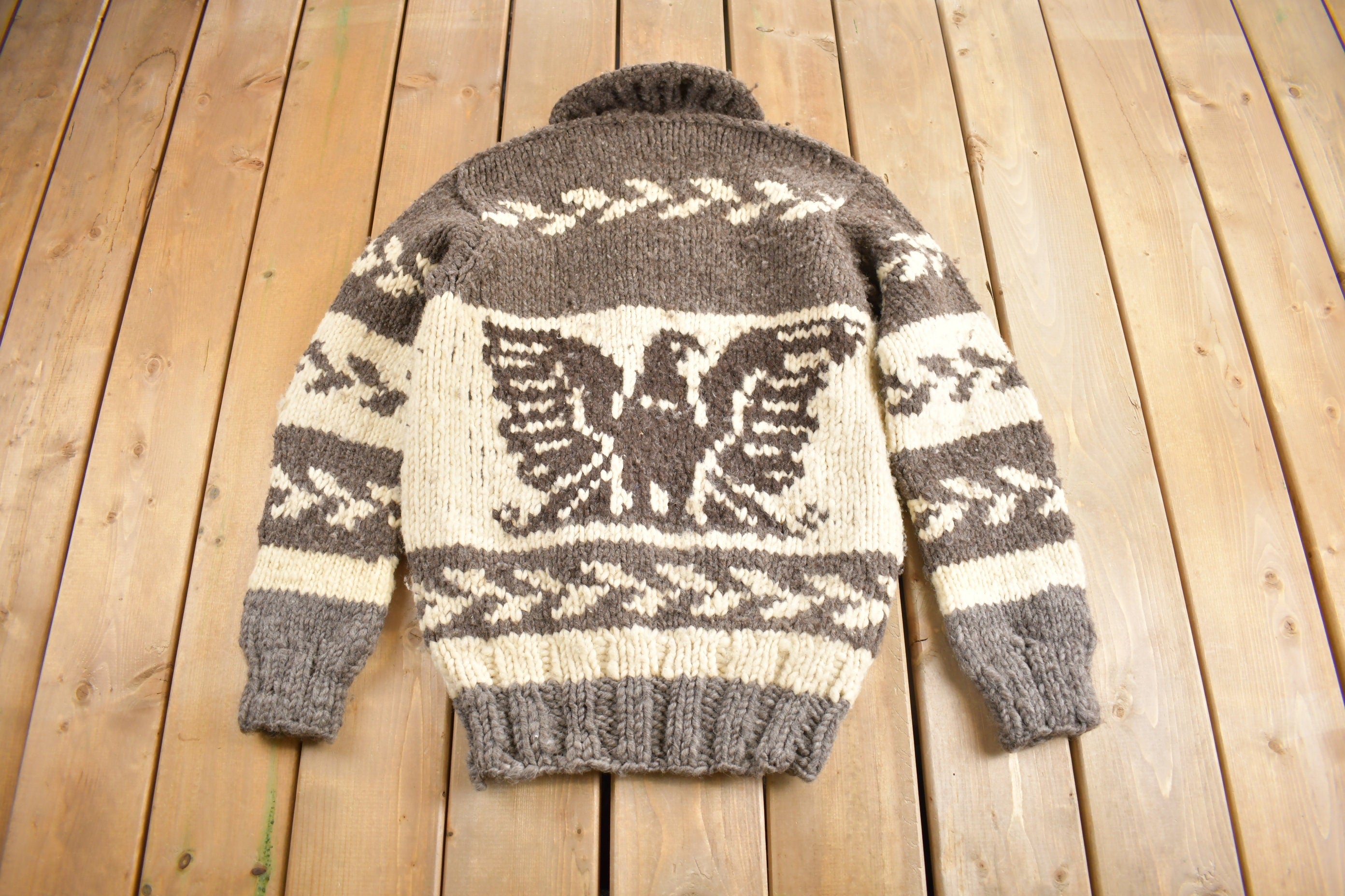 Vintage 1950s Hand-Knit Eagle Theme heavy Weight Sweater