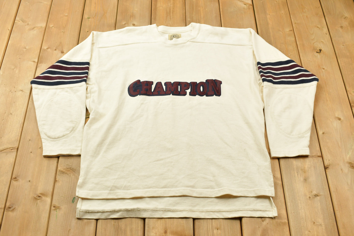 Vintage 1990s Champion Crewneck Sweatshirt / Vintage Champion / Vintage Pullover / Streetwear / Athleisure Sportswear / Striped Champion