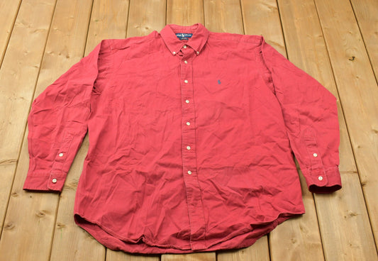 Vintage 1990s Ralph Lauren Polo Blank Red Button Up Shirt / 1990s Button Up / Vintage Polo / Basic Button Up / 90s Ralph Lauren / 90s Polo