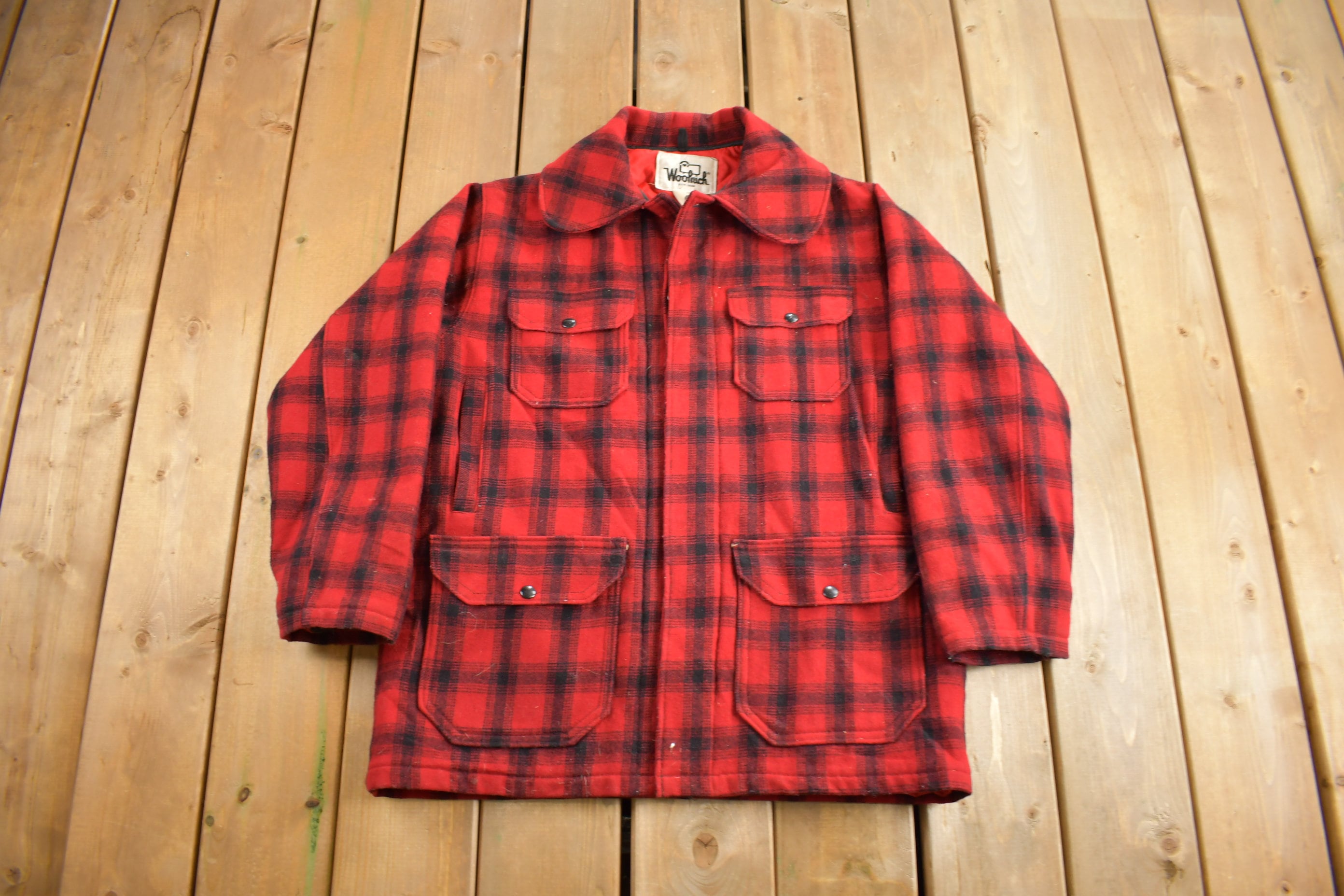 Vintage 1980s Woolrich Wool Buffalo Plaid Button Up Jacket