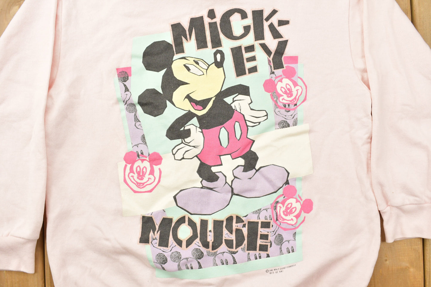 Vintage 1990s Mickey Mouse Disney Crewneck / Vintage Sweatshirt / Vintage Disney / Mickey / Mickey Graphic / Made In USA / Pink Mickey Mouse
