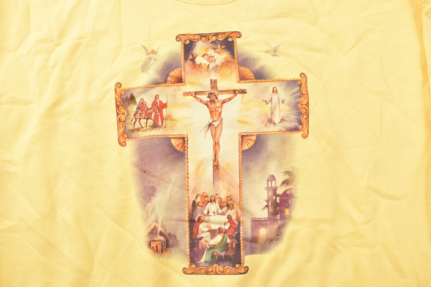 Vintage 1990s Jesus Cross Theme Crewneck Sweatshirt / 90s Crewneck / Souvenir / Festive / Streetwear / Rare Jesus Sweater / Last Supper