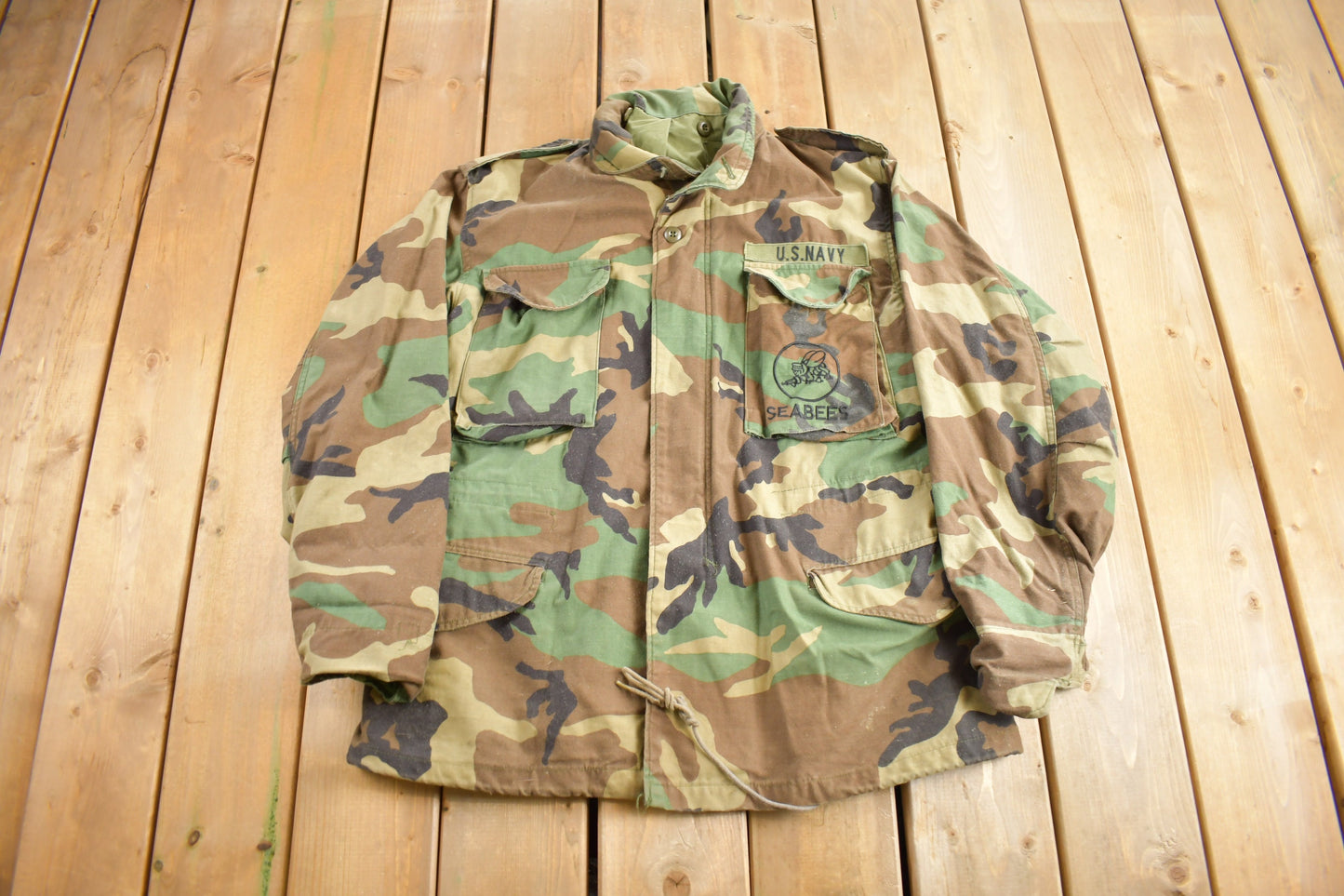 Vintage 1991 US Navy Woodland Camo Jacket / USMC / US Army Green / Militaria / Size Medium / Authentic Military Gear