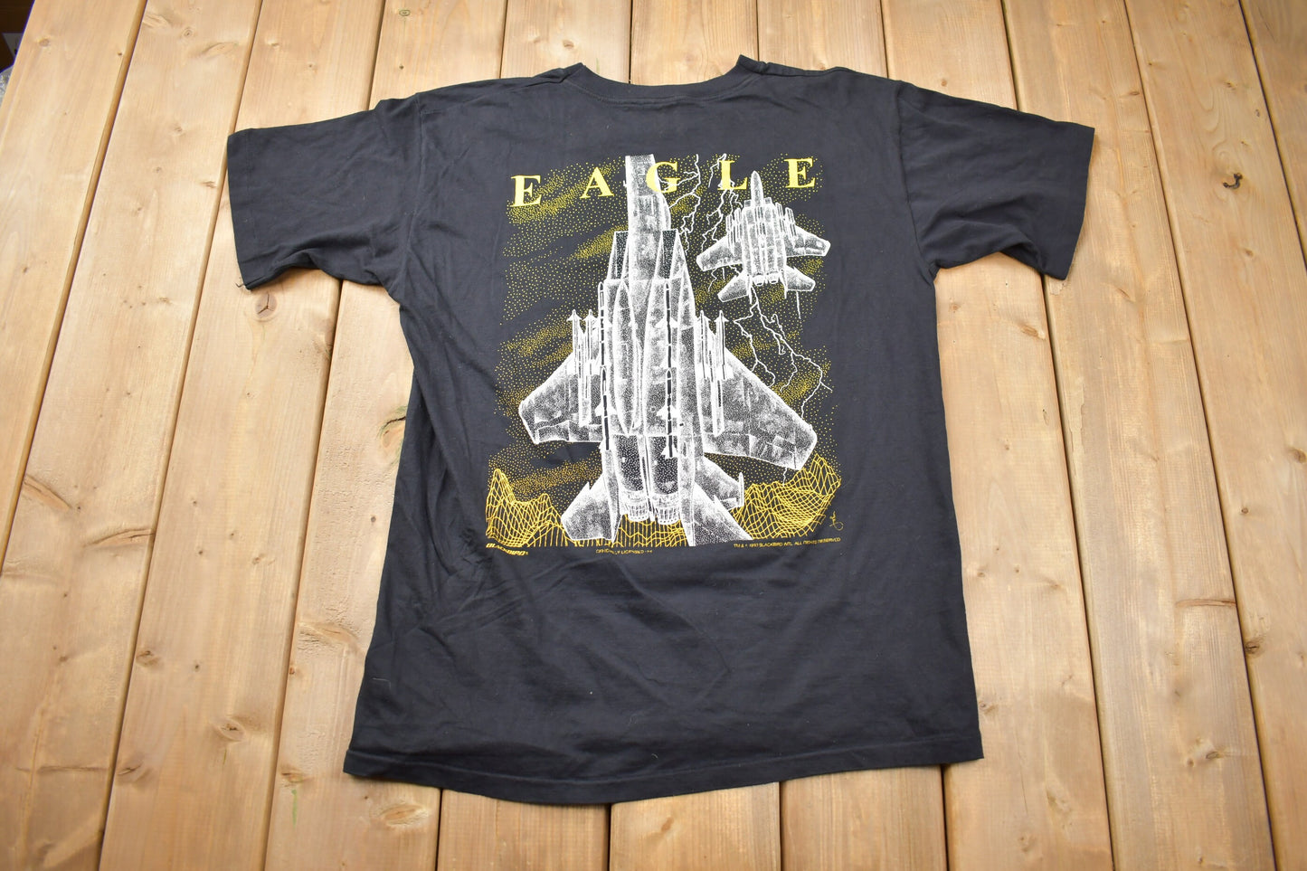 Vintage 1990 Blackbird Eagle Fighter Jet Graphic T-Shirt / Made In Canada / Single Stitch / Military Jet / Size L