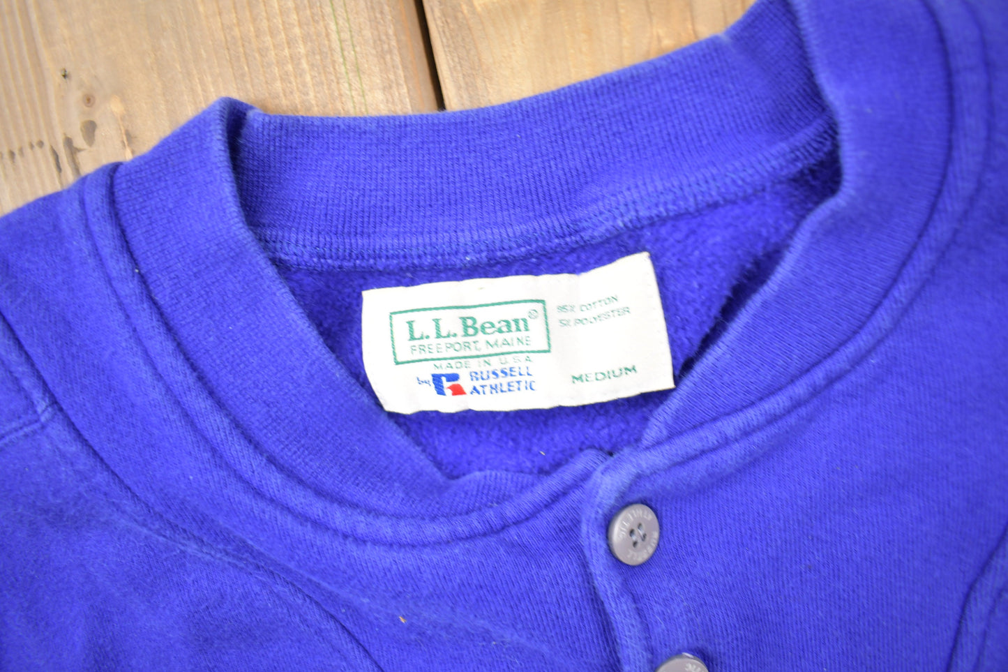 Vintage 1990s LL Bean By Russell Athletics Blank Henley Sweatshirt / Made In USA / 90s Blank / Heavy Weight / Size M