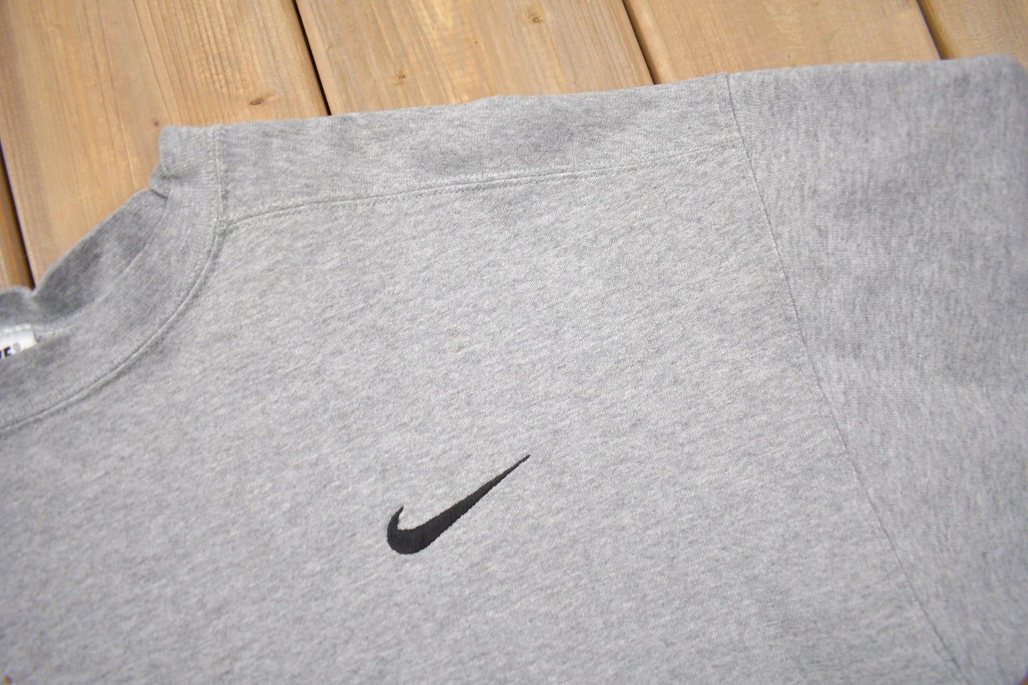 Vintage 1990s Nike Heather Grey Mini Swoosh Crewneck Sweatshirt / Vintage Nike / Sportswear / Streetwear / Made in USA